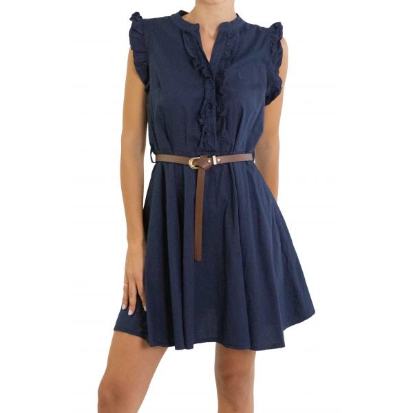 Vestito con cintura e rouge in cotone 